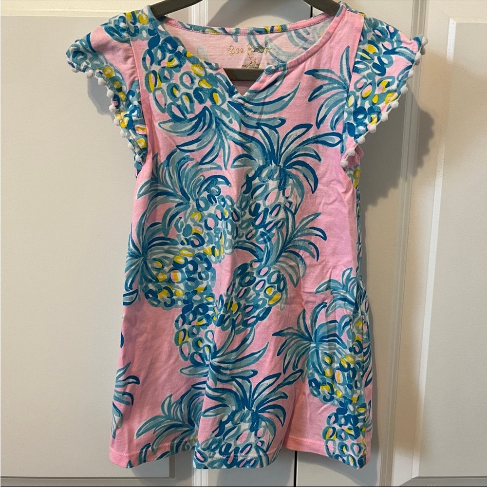 Lilly Pulitzer GIRLS Mini Astara Dress Pelican Pink XS 2-3 Pom pom